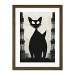 Doppelganger33 LTD Giant Black Cat Le Chat Noir City Monochrome Illustration Artwork Framed Wall Art Print 18X24 Inch