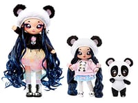 Na Na Na Surprise Family Soft Doll Set of 3 with 2 Fashion Dolls and 1 Pet - Toys for Kids - Panda Family with Long Hair Dolls, 12 Removable Accessories and Outfits, and Adorable Plush Pet Panda