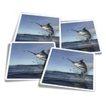 4x Square Stickers 10 cm - Marlin Swordfish Sea Creature  #21846