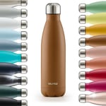 Blumtal® Bouteille isotherme Charles- Gourde 1l- Gourde inox 1l sans BPA froid&chaud- Thermos isotherme en métal- Bouteille d'eau- Thermos 1l- Gourde isotherme 1l - Marron