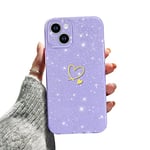 Newseego Coque à Paillettes Compatible avec iPhone 14 pour Femme Fille, Motif Cœur Mignon iPhone 14 Étui de Silicone Souple Brillant Antichoc Bumper Coque de Protection iPhone 14 (6,1 Pouces)-Violet