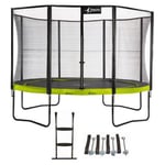 Trampoline de jardin rond 430 cm + filet de sécurité + échelle + kit ancrage  PUNCHI Vert 430