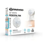 Daewoo 16'' Pedestal Fan 3 Speed Oscillating Head in White, 45W, COL1568GE -New