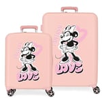 Ensemble Valise Disney Minnie Coeur Nude 55/70 cm ABS Rigide Fermeture TSA Intégrée 88L 6.8 kg 4 Double Roues Bagage à Main