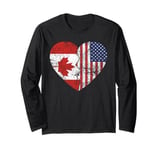 American Canadian Flags Heart | Canada United States Roots Long Sleeve T-Shirt