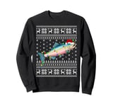 Ugly Sweater Xmas Lights Santa Rainbow Trout Fish Christmas Sweatshirt