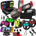 Kit D'accessoires Conçu Pour Les Accessoires Nintendo Switch Geeks Et Boîtier De Console Oled Et Protecteur D'écran, Poignées Joycon Et Roues Pour Un Jeu Amélioré Et Plus Encore - Noir De Jais