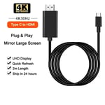 2m 4K 30Hz Black Câble USB de type C vers HDMI, adaptateur HDTV, convertisseur TV, iPhone 15, MacPleAir, iPad, Samsung, ordinateur portable, 4K, 60Hz ""Nipseyteko