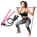 Pilates Bar Set Resistance Bands Justerbara Bands Träning Pink Pink