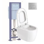 Pack WC suspendu compact sans bride DURAVIT Me by Starck abattant frein de chute + bati support SIAMP + Plaque de commande chromée