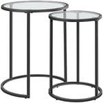 Yaheetech Tables Basse Ronde, Lot de 2 Tables Gigogne en Métal et Verre, Table Basse Empilable pour Salon Chambre Balcon 49,5 x 49,5 x 59 cm Noir