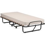 Lit Pliant 1 Personne Adulte 190x80CM avec Matelas en Mousse à Mémoire de Forme, Lit d'Apoint Pliable à 4 roulettes et Sommier à 15 Lattes de Bois