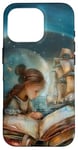 Coque pour iPhone 16 Pro Portrait d'une fille lisant des livres d'histoire et son imagination