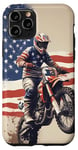 Coque pour iPhone 11 Pro Vintage Dirt Bike Racing Drapeau US Motocross Dirt Track