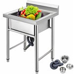 Vevor - Evier Inox de Cuisine 1 Bac Evier sur Pieds en Acier Inox Anti-Eclaboussures Lavabo Inox Professionnel pour Faire la Plonge Cuisine de