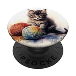 Cat With A Yarn Ball. Cat Playing With Ball Of Yarn, Play PopSockets Swappable PopGrip