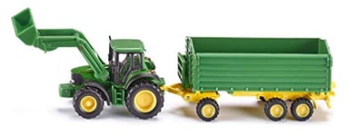 siku 1843, Tracteur John Deere avec Chargeur Frontal et Remorque, 1:87, Métal/plastique, Vert, Remorque basculante