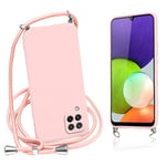 Vauki Coque avec Cordon pour Samsung Galaxy A22 4G Rose Silicone Coque Collier Réglable Téléphone Étui Lanyard Case Souple TPU Antichoc Tour de Cou Chaîne Housse de Protection pour Samsung A22 4G 6.4"