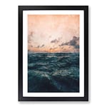 Big Box Art Ocean Beneath a Peach Sky Painting Framed Wall Art Picture Print Ready to Hang, Black A2 (62 x 45 cm)