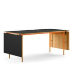 House of Finn Juhl - Nyhavn Dining Table, With Extensions, Top: Dark oiled oak/black linoleum, Base: Orange Steel - Spisebord - Finn Juhl - Oransje,Tre farget,Svart - Metall/Tre