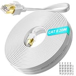 Ethernet Cable 20m High Speed Cat 8 Long Internet Cable 20m Flat LAN Cable 40Gbp