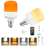 Pulsky 2 Pcs E14 Battery Light Bulb, USB 7W Rechargeable Bulbs Remote Control Light Bulb with 4 Colours, Dimmable Timer, Lanyard Emergency lamp Suitable for Camping and Indoors