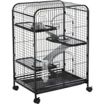 Cage pour Petits Animaux Roulante 3 Rampes 3 Plates-formes Plat et Bouteille d'Eau Bac Inférieur Amovible Acier pp Noire - Noir - Pawhut