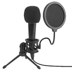 Intempo Podcast Desktop Microphone - Pop Filter for Vlogging and Gaming, Captures Rich Full Bodied Sound, Includes Adjustable Shock Mount, Tripod Stand, Foldable Angle and 3.5 mm Jack