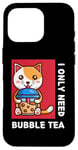 Coque pour iPhone 16 Pro Mignon chat kawaii boisson thé au lait bulle I Love Boba Tea