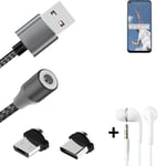 Câble de données + écouteurs pour Oppo A52 a. USB de type C et Micro-USB