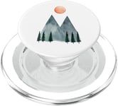 Mountain Peaks Green Pine Trees Orange Sun Design minimaliste PopSockets PopGrip pour MagSafe