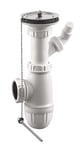 SOMATHERM FOR YOU, Siphon évier réglable avec bonde à bouchon et prise pour machine à laver, hauteur ajustable, écrous 40/49, cuvette inox Ø85mm, débit 47 l/mn, plastique blanc