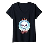 Womens Graphic Cartoon Minimal Angry Kid Alien Alert V-Neck T-Shirt