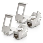 deleyCON 2x CAT6a Keystone Jack Module Avec 2x 1-Port Adaptateur Pour Profilé Chapeau Comme Set Métal STP Blindage RJ45 Femelle 10 Gbit/s Réseau Montage Snap-In Pour Profilés Chapeau 35mm