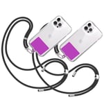 TBOC 2X Cordon Universel pour Téléphone Portable [Noir] avec Patch de Fixation [Violet] et Sangle de Suspension Amovible Réglable et Résistante Compatible avec Toutes Les Téléphones Mobiles