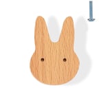 CCYKXA Lot de 2 poignées de meubles pour enfant en chêne non traité avec motif lapin - Bouton pour commode, armoire, tiroir, porte, chambre d'enfant,