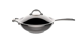 Lagostina Accademia Lagofusion Wok + Couvercle Acier Inox 18/10 Ø 30 Cm, 5 L, Poêle Induction, Gaz et Four jusqu'à 250 °C, Extérieur Poli, Intérieur Satiné, Poignée Rivetée, Fond 5 Couches