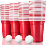 50 Beer Pong Becher Wiederverwendbar | Table De Fête 473ml - 16oz | Bierpong, Coupes Rouges Extra Austères | Pourriture Plastique