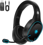 Casque de jeu sans fil Bluetooth pour PS4/PS5/PC/Xbox/Switch, 2,4 GHz USB sans fil, avec microphone, prise jack 3,5 mm, lumière RVB (noir)