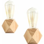 Csparkv - sans ampoule)2 pièces petite lampe de table lampe de chevet avec base en bois diamant à côté de la lampe, E27 60W parfait pour chambre à