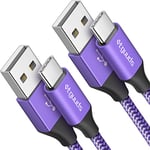 etguuds USB C Charger Cable 2Pack, 2M Purple USB A to USB C Cable 3A Fast Charging Nylon Braided USB C Lead for Samsung Galaxy S23 S22 S21 S20 S10 S9 A15 A50 iPhone 15 Pro