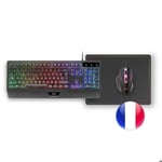 Mars Gaming MCP124, Ensemble Gaming 3en1, Clavier Ergonomique RGB, Souris Gamer RGB, Tapis de Souris 360x260mm, Français, Noir