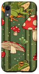 Coque pour iPhone XR Vert Pop Art rayé mignon Cottagecore Grenouille et champignon