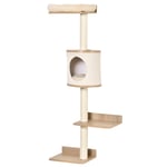 Wall Mounted Cat Tree Shelter with Cat House Bed Scratching Post Beige