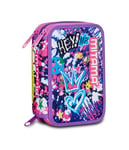 Mitama School Pencil Case 3 Compartments, Hey DYE, Contents 47 Pieces, Complete with Pencils, Markers and Pen Holder for Elementary School Girl, Purple, Taglia Unica, 3 Zip Pencil Case