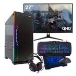 PC Gamer Complet - Intel Core i5-11400F, Nvidia RTX 3050, 16Go RAM, 1To SSD, FDOS, Moniteur 27 QHD HDR, clavier (QWERTY) + casque + écouteurs + souris + tapis de souris - Neuf