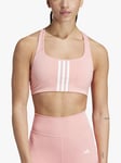 adidas Powerimpact Training Medium Support 3 Stripes Sports Bra, Semi Pink Spark