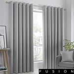 Fusion Strata Woven Eyelet Lined Curtains, Silver, 46 x 90 Inch, 100% Polyester, W117cm (46") x D229cm (90")