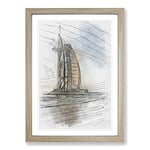 Big Box Art The Burj Al Arab in Dubai Vol.1 Sketch Framed Wall Art Picture Print Ready to Hang, Oak A2 (62 x 45 cm)