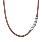 PROSTEEL Collier Homme Simili Cuir et Métal Chaîne Cordon Tressé Marron 46cm/3mm avec Fermeture Métallique